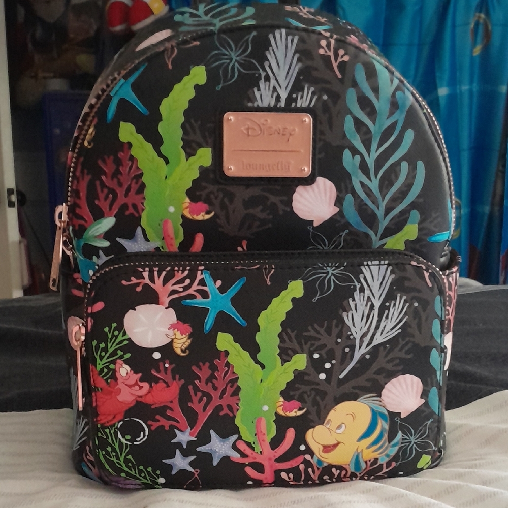NWT Loungefly Disney The Little Mermaid Sebastian and Flounder Mini Backpack